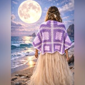 Artisan granny square Cocoon shrug kimono w Tassels & shabby chic prairie vibe